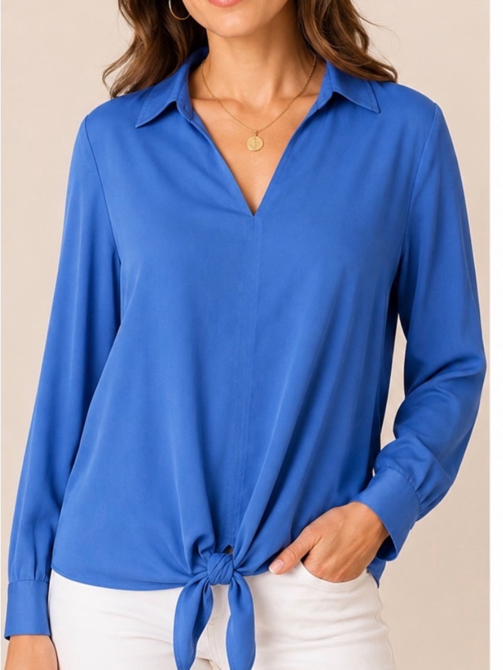 Chico's Royal Blue Button-Down Tie-Front Shirt
